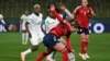Zambia's Barbra Banda (L) fights for the ball with Costa Rica's Melissa Herrera (R) during their World Cup football match at Waikato Stadium in Hamilton on July 31, 2023.