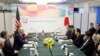 President Joe Biden, center, sits with Secretary of State Antony Blinken, second left, during a bilateral meeting with Japan's Prime Minister Fumio Kishida, opposite, in Hiroshima, May 18, 2023, ahead of the start of the G-7 Summit. 