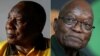 Les élections législatives sud-africaines opposeront notamment l'ANC de Cyril Ramaphosa (à g.) au MK de Jacob Zuma (à dr.).