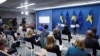 Prime Minister Ulf Kristersson and Minister of Justice Gunnar Strommer during a press meeting regarding the security policy situation where they presented measures to protect Swedish citizens, Aug. 1, 2023. (TT News Agency/Caisa Rasmussen via Reuters) 