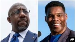 Senate Raphael Warnock (goch) depi kandida pou sena Repibliken Herschel Walker. 