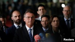Brazilian President Jair Bolsonaro gives a press statement at the Alvorada Palace in Brasilia, Brazil, Nov. 1, 2022. 