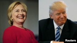 FILE - From left, Democratic presidential nominee Hillary Clinton in Philadelphia, and Republican nominee Donald Trump in New York City.