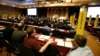 Delegates listen to speeches in the main hall at the National Libertarian Party Convention, May 27, 2016, in Orlando, Florida.