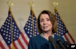 FILE - House Minority Leader Nancy Pelosi of California, speaks to reporters following the House Democratic Caucus elections on Capitol Hill in Washington, Nov. 30, 2016, for House leadership positions.
