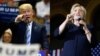 FILE - Presumptive US Republican and Democratic presidential candidates (L-R) Donald Trump and Hillary Clinton address campaign crowds.