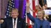 From left, Republican presidential candidate Donald Trump speaks to supporters at Mar-a-Lago Club in Palm Beach, Fla., while Democratic U.S. presidential candidate Hillary Clinton speaks at a rally in West Palm Beach, Florida, March 15, 2016.