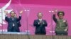 South Korea's Prime Minister Jung Hong-won (L), former South Korean minister for national defense Kim Kwan-jin (C) and North Korea's Hwang Pyong So (R), a senior aide to North Korea's leader Kim Jong Un, attend the closing ceremony of the 17th Asian Games